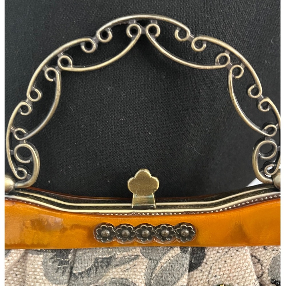 Vtg Leko London Handbag Beaded Embroidered Acrylic Panel Decor Elegant Chain - Picture 2 of 10